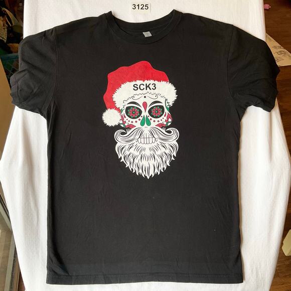 Next Level Apparel Men Short Sleeve T-shirt Size M, Black, Skull Santa Christmas - Picture 1 of 8